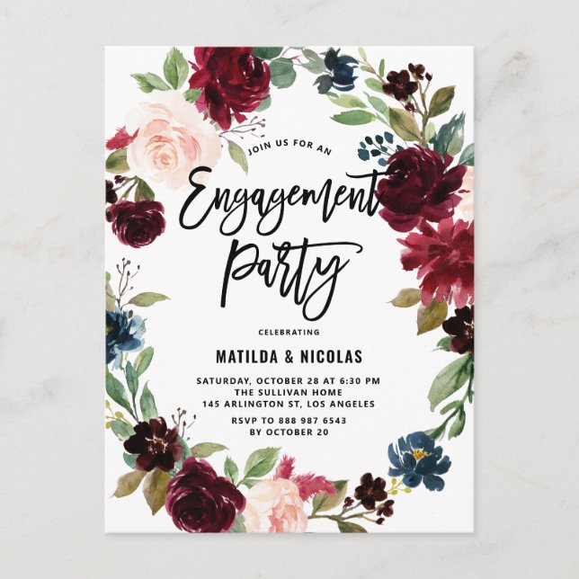 Boho Watercolor Herbstfeuer-Engagement-Partei Einladungspostkarte (Vorderseite)