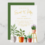 Boho Watercolor Indoors Pflanze 16 . Geburtstag Pa Folieneinladung<br><div class="desc">Einladend zu Ihrer Veranstaltung mit dieser individuell gestaltbaren Folie gepresst süß 16 Party Einladungen. Es zeigt Aquarellbilder von Topfhäusern wie Pfirsichlilt, Lavendel und Sukkulenten. Personalisieren Sie dieses Pflanze Thema 16 . Geburtstag Party Einladung, indem Sie Ihre eigenen Details. Diese Goldfolie süß 16 Party Einladungen ist perfekt für Frühjahr und Sommer...</div>