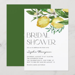 Boho Watercolor Lemon and Blooms Brautparty Einladung