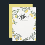 Boho Watercolor Lemon Wreath Advisor Card Hinweiskarte<br><div class="desc">Boho-inspiriert Ratgeber-Karte mit Aquarelllachs Kranz. Hell und skurril,  perfekt für Brautpartys,  Hochzeiten,  Babyduschen und ähnliche Veranstaltungen. Dieses Design ist für andere Veranstaltungen verfügbar.</div>