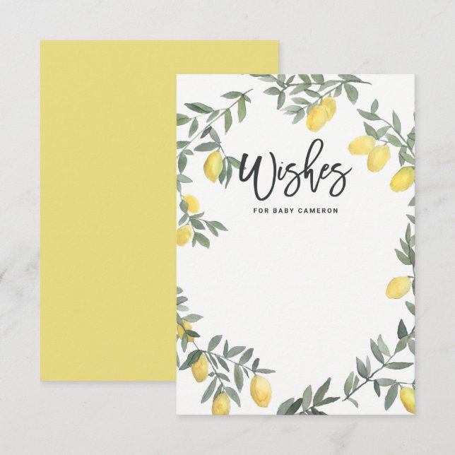 Boho Watercolor Lemon Wreath Baby Dusche wünscht Hinweiskarte (Vorne/Hinten)