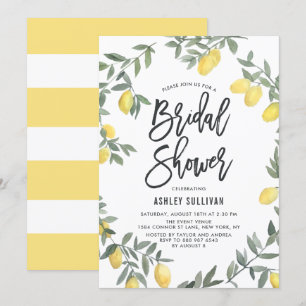 Boho Watercolor Lemon Wreath Brautparty Einladung
