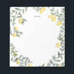 Boho Watercolor Lemon Wreath Notizblock<br><div class="desc">Whimsical Notizblock mit Wasserfarbenlemon Kranz. Das wird ein perfekter weiblicher Akzent für Ihr Büro sein.</div>