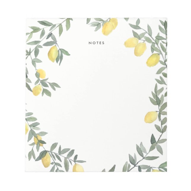 Boho Watercolor Lemon Wreath Notizblock (Vorderseite)