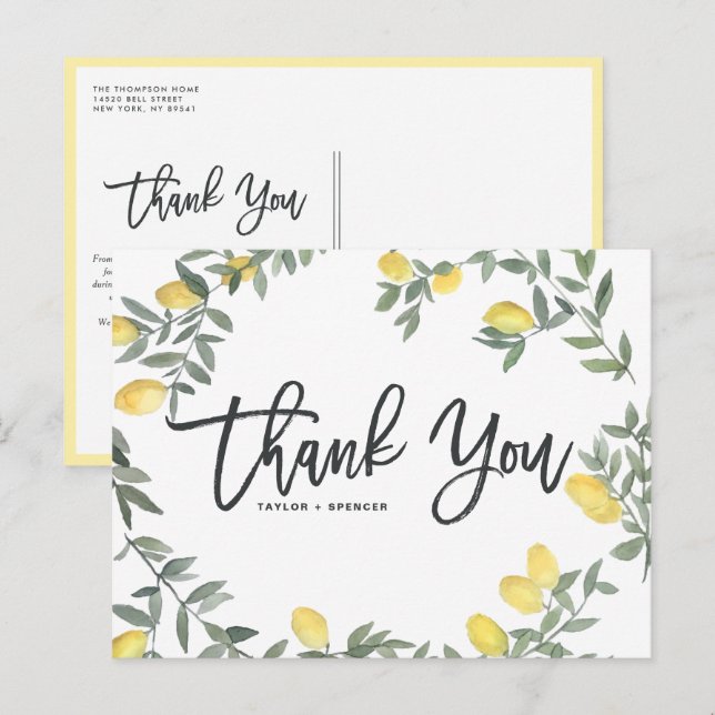 Boho Watercolor Lemon Wreath Summer Wedding Postkarte (Vorne/Hinten)