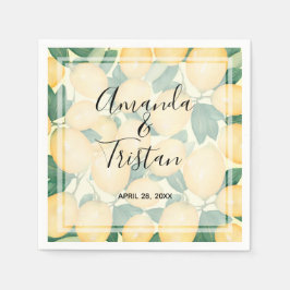 Boho Watercolor Lemons Greenery Serviette