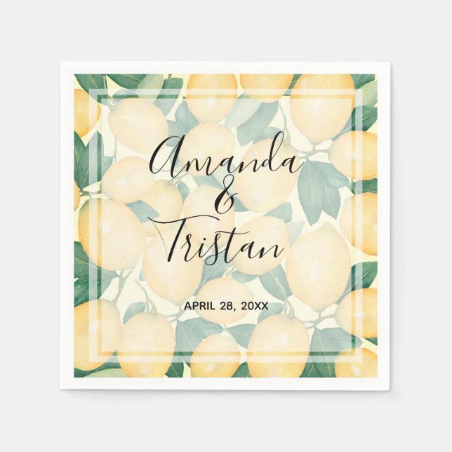 Boho Watercolor Lemons Greenery Serviette (Vorderseite)