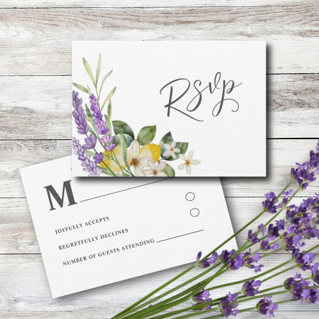 Boho Watercolor Lemons & Lavender Wedding RSVP Karte (Von Creator hochgeladen)