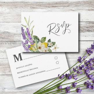 Boho Watercolor Lemons & Lavender Wedding RSVP Karte