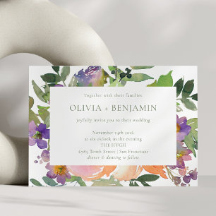 Boho Watercolor Lila Orange Floral Wedding Einladung