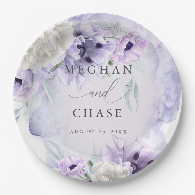 BOHO Watercolor Lilac Poppies Pappteller (Vorderseite)