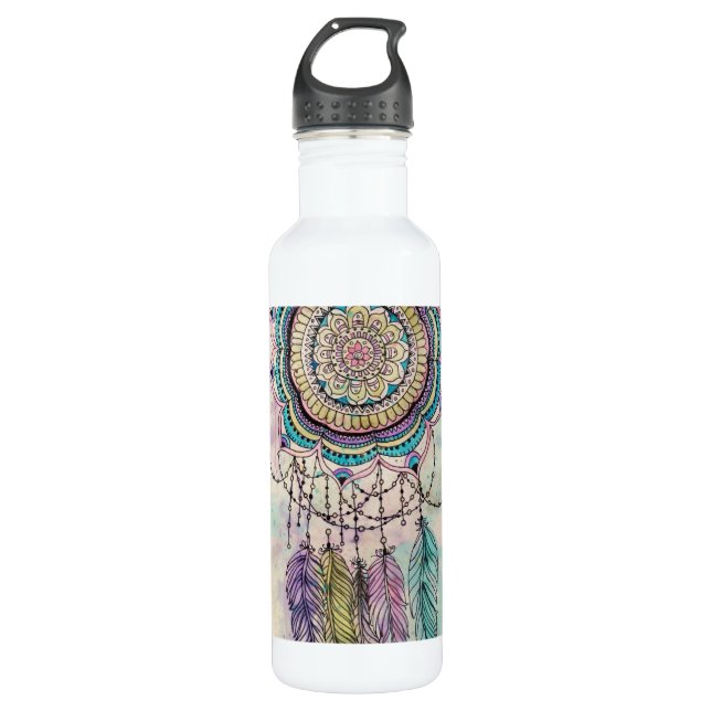 Boho Watercolor Mandala Dreamcatcher Edelstahlflasche (Vorderseite)