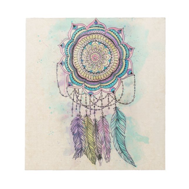 Boho Watercolor Mandala Dreamcatcher Notizblock (Vorderseite)