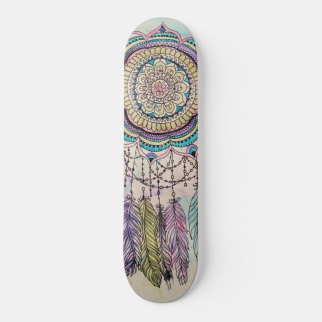 Boho Watercolor Mandala Dreamcatcher Skateboard (Vorderseite)