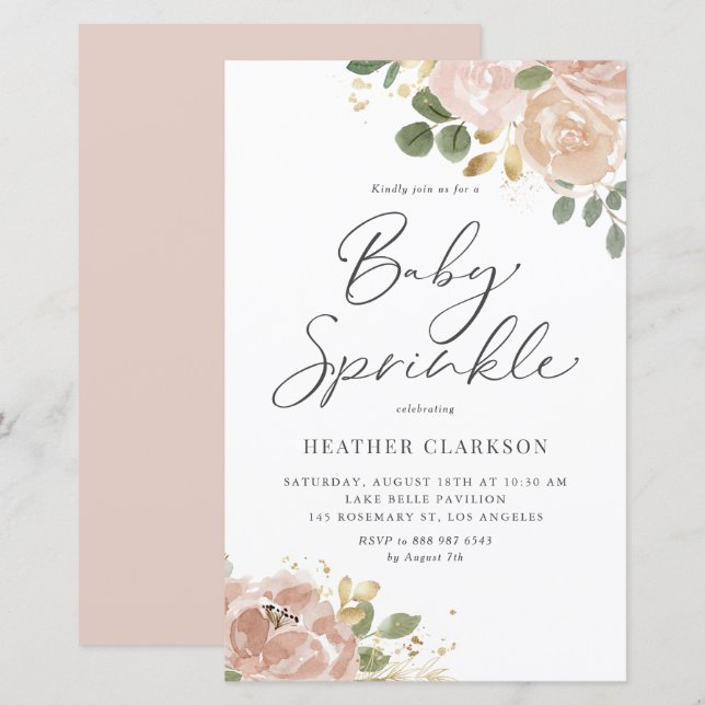 Boho Watercolor Mauve Peach Blume Baby Sprinkle (Vorne/Hinten)