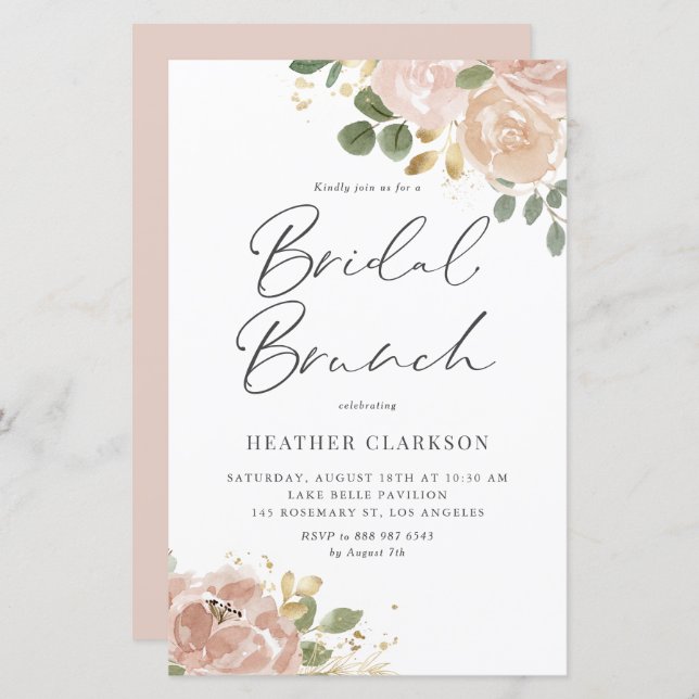 Boho Watercolor Mauve Peach Blume Bridal Brunch (Vorne/Hinten)