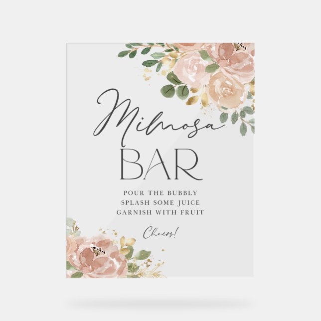 Boho Watercolor Mauve Peach Flowers Mimosa Bar (Recto)