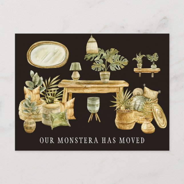 Boho Watercolor Monstera Moving Faire-part (Devant)