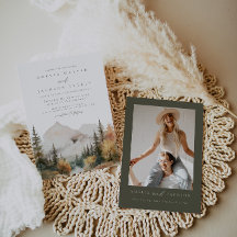 Boho Watercolor Mountain Faire-part de mariage