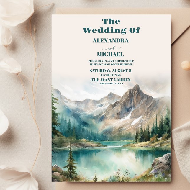 Boho Watercolor Mountain Wedding Einladung (Von Creator hochgeladen)