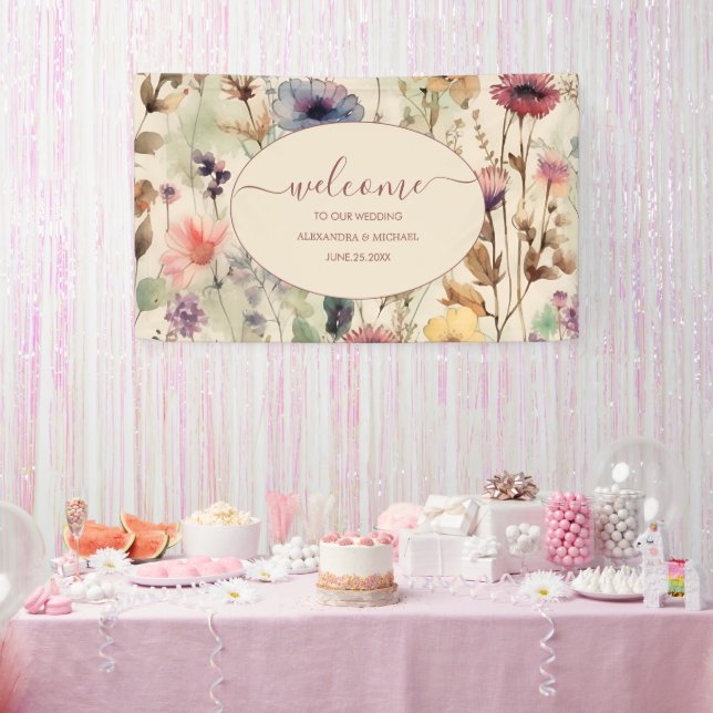 Boho Watercolor Mute Tones Wildblumen Hochzeit Banner (Party)