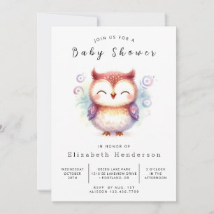 Boho Watercolor Owl Babydusche Einladung