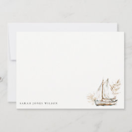 Boho Watercolor Palm Sailboat Seascape Wedding Mitteilungskarte