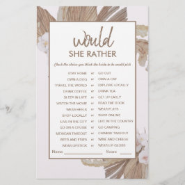 Boho Watercolor Pampas Grass Brautparty Game