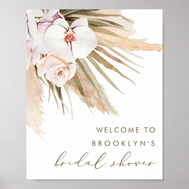 Boho Watercolor Pampas Grass Brautparty Willkommen Poster (Vorne)