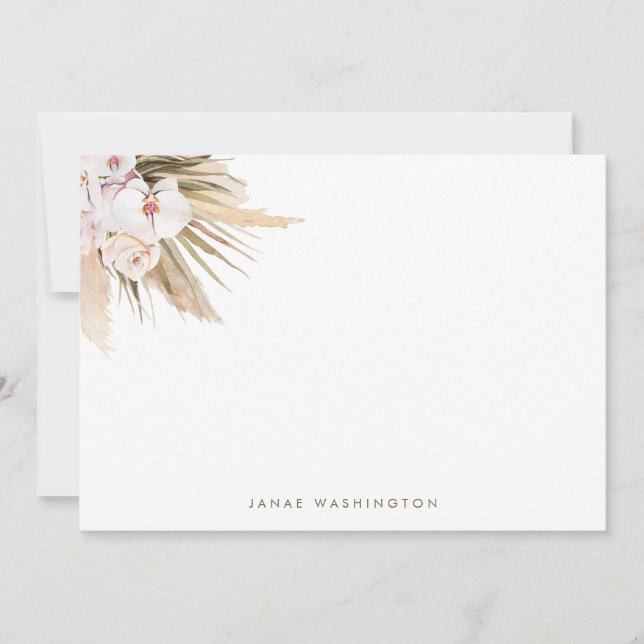 Boho Watercolor Pampas Grass Personalisiert Mitteilungskarte (Vorderseite)