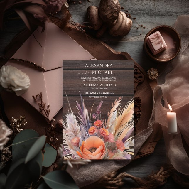 Boho Watercolor Pampas Grass Wedding Einladung (Von Creator hochgeladen)