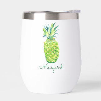 Boho Watercolor Pineapine Wine Tumbler