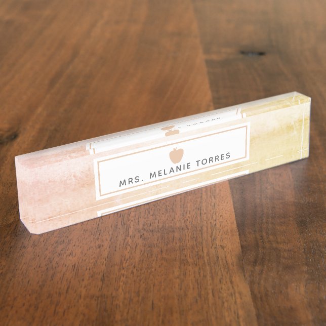 Boho Watercolor Pink Apfellehrer Namensplakette (Seite)