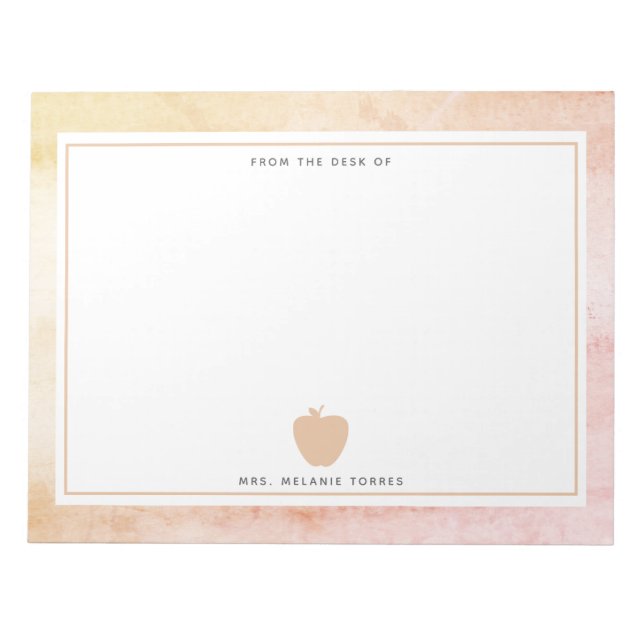Boho Watercolor Pink Apfellehrer Notizblock (Vorderseite)