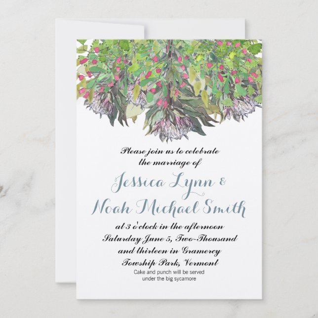 Boho Watercolor Pink Lila grüne Blumenhochzeit Einladung (Vorderseite)