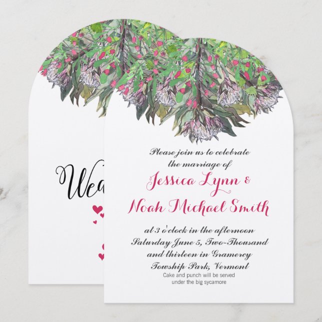 Boho Watercolor Pink Lila grüne Blumenhochzeit Einladung (Vorne/Hinten)