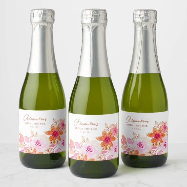 Boho Watercolor Pink Orange Blume Brautparty (Flaschen)