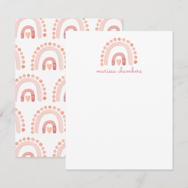 Boho Watercolor Pink Rainbow Girl Mitteilungskarte (Vorne/Hinten)