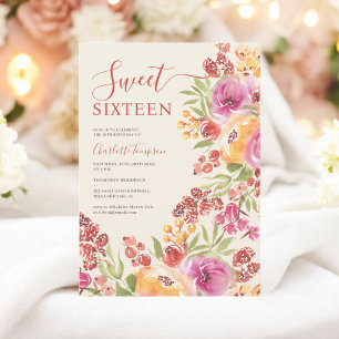 Boho Watercolor Pink Terracotta Blumenkohl Süß 16 Einladung