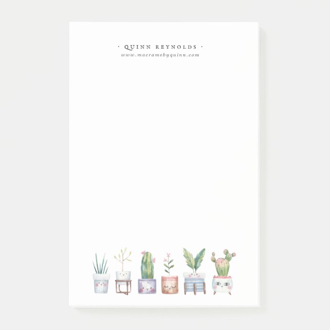 Boho Watercolor Potted Pflanze | Monogramm-Station Post-it Klebezettel (Vorderseite)