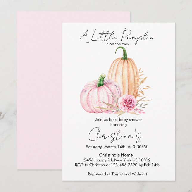 Boho Watercolor Pumpkin Babydusche Einladung (Vorne/Hinten)