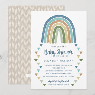 Boho Watercolor Rainbow Baby Dusche Blau Einladung