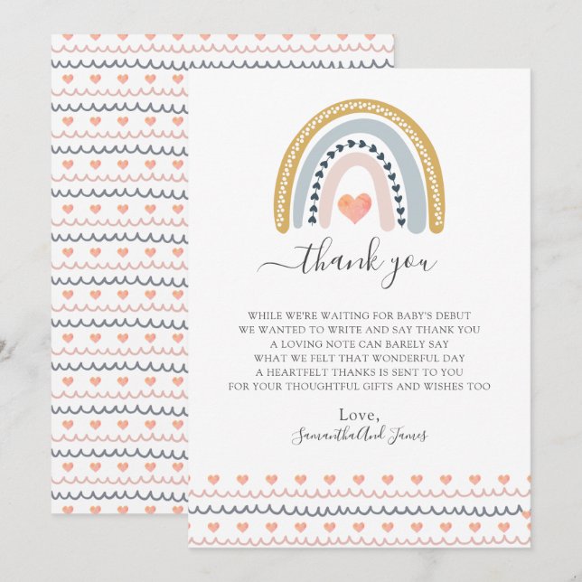 Boho Watercolor Rainbow Baby Dusche Dankeskarte (Vorne/Hinten)