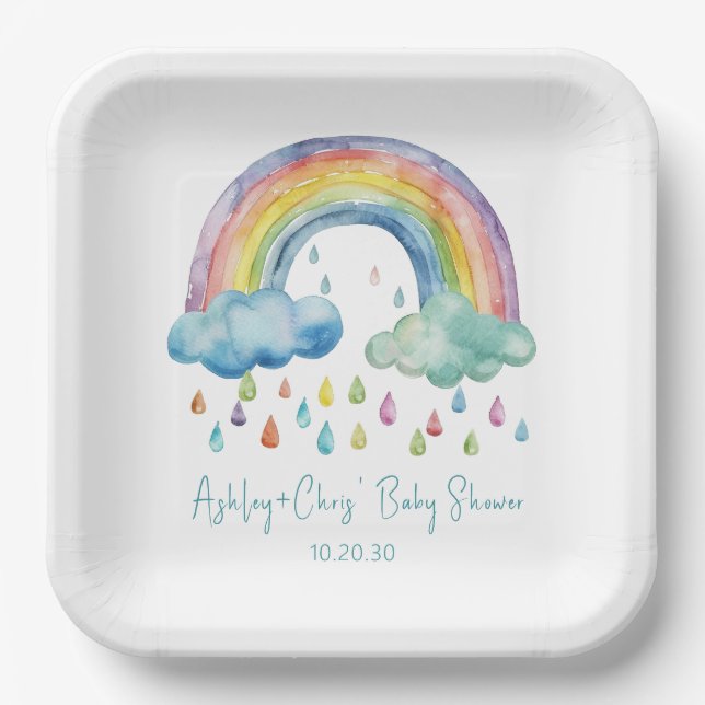 Boho Watercolor Rainbow Baby Dusche Pappteller (Vorderseite)