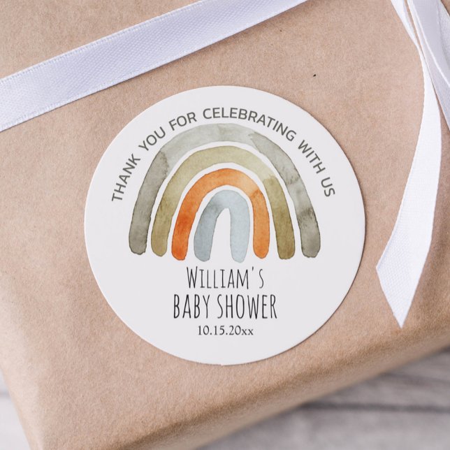 Boho Watercolor Rainbow Baby Dusche Vielen Dank Runder Aufkleber (Von Creator hochgeladen)