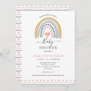 Boho Watercolor Rainbow Baby shower Invitation
