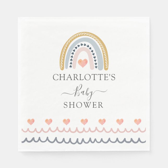 Boho Watercolor Rainbow Baby Shower Paper Plate Serviette (Vorderseite)