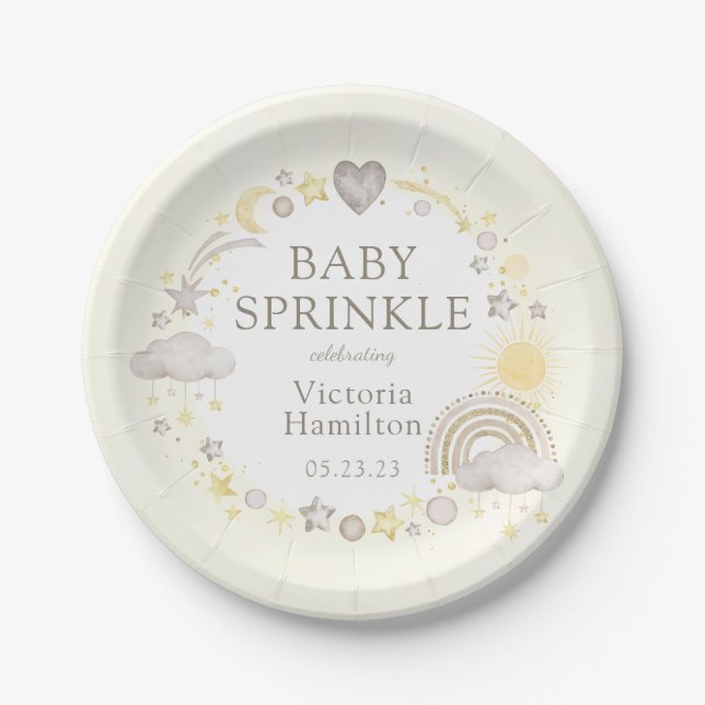 Boho Watercolor Rainbow Baby Sprinkle Pappteller (Vorderseite)
