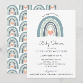 Boho Watercolor Rainbow Blue Baby Boy Dusche Einladung