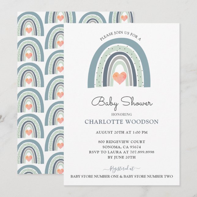 Boho Watercolor Rainbow Boy Baby Shower Einladung (Vorne/Hinten)